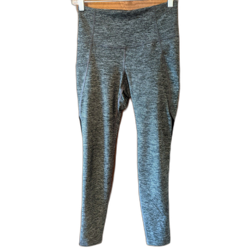 Old Navy Go Dry Leggins Compression Pants Gray Stripe Melange Mesh Accents Sz M